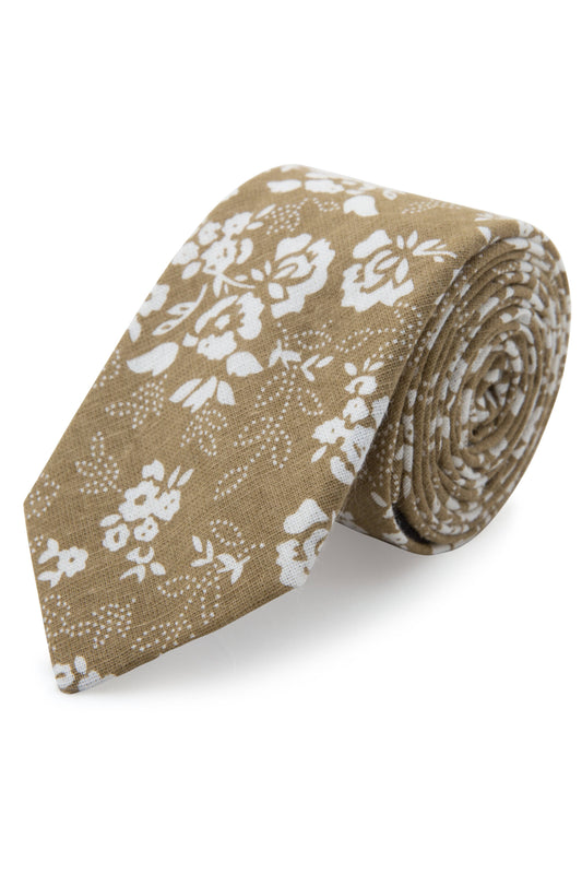 Golden Floral Linen Tie