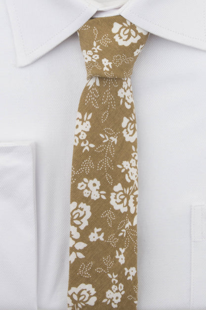 Golden Floral Linen Tie