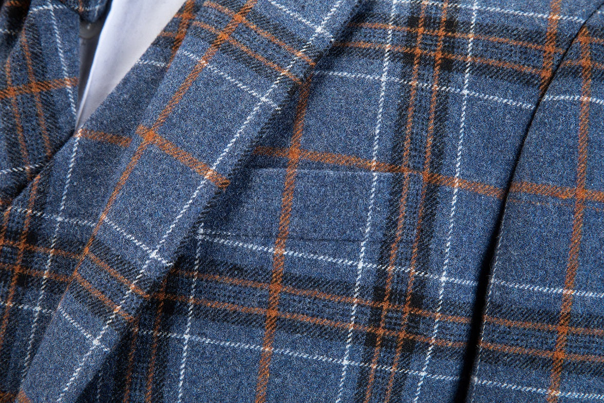Blue Plaid Overcheck Tweed Jacket
