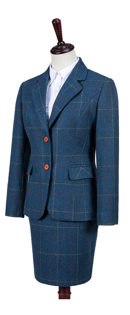 Blue Overcheck Twill Tweed Suit Womens