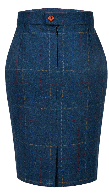 Blue Overcheck Twill Tweed Suit Womens