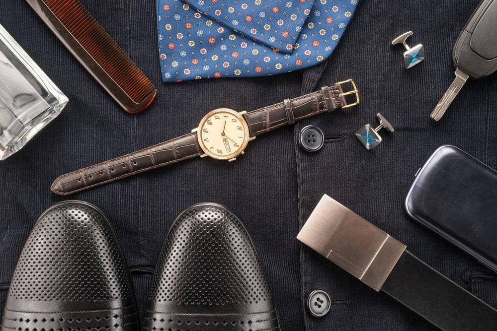 Male suit accessories that fit any occasion - a watch, wallet, shoes belt, cuff links and more