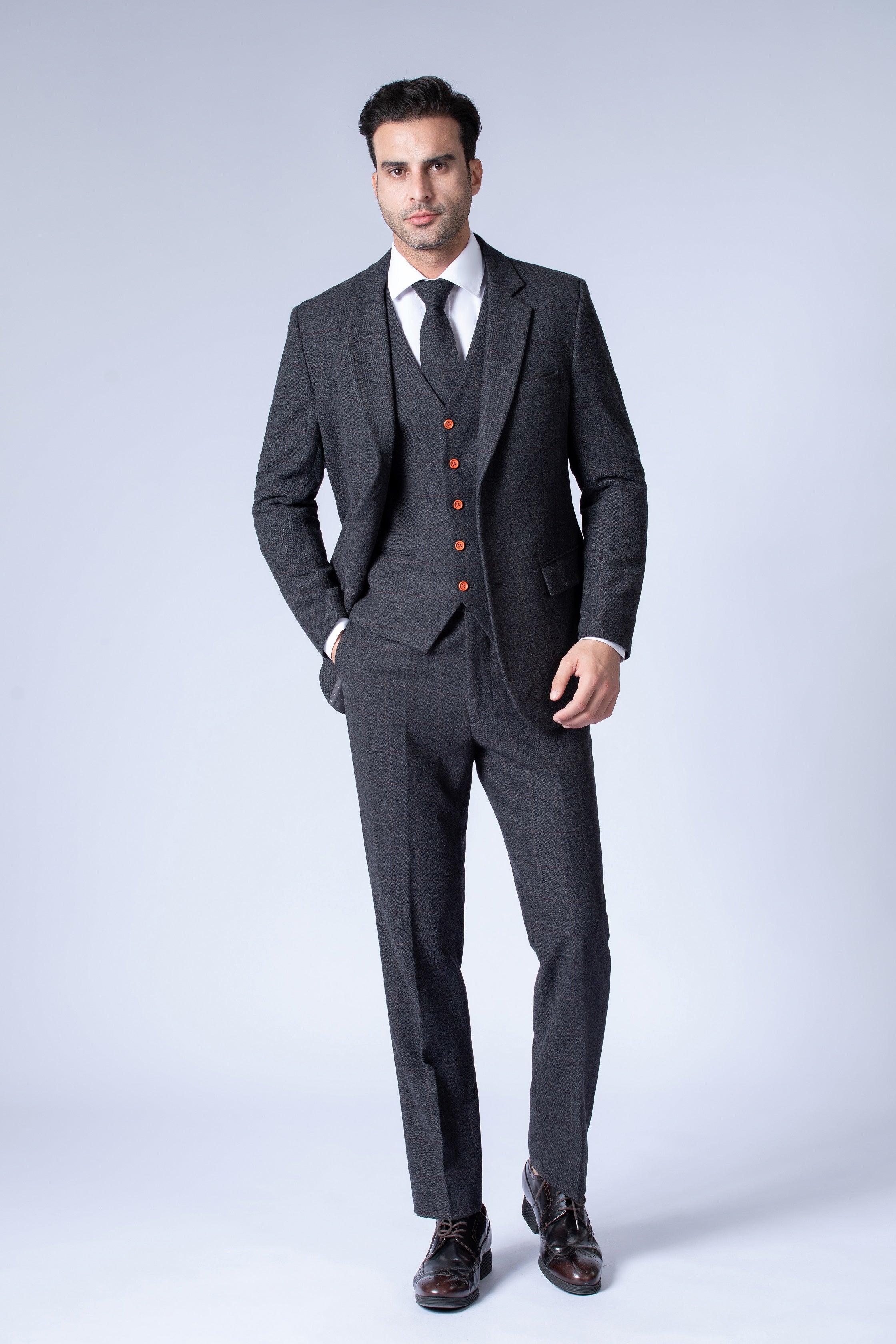 Dark Grey Herringbone Tweed Bespoke Suit – Empire Outlet