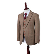 Light Brown Overcheck Herringbone Tweed Jacket