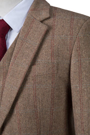 Light Brown Overcheck Herringbone Tweed Jacket