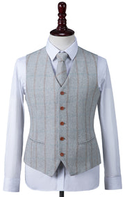 Light Grey Overcheck Herringbone Tweed Waistcoat