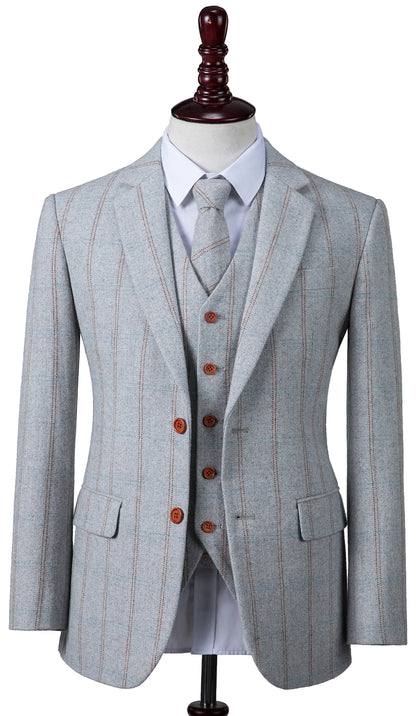 Light Grey Overcheck Herringbone Tweed Jacket