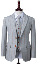 Light Grey Overcheck Herringbone Tweed Jacket