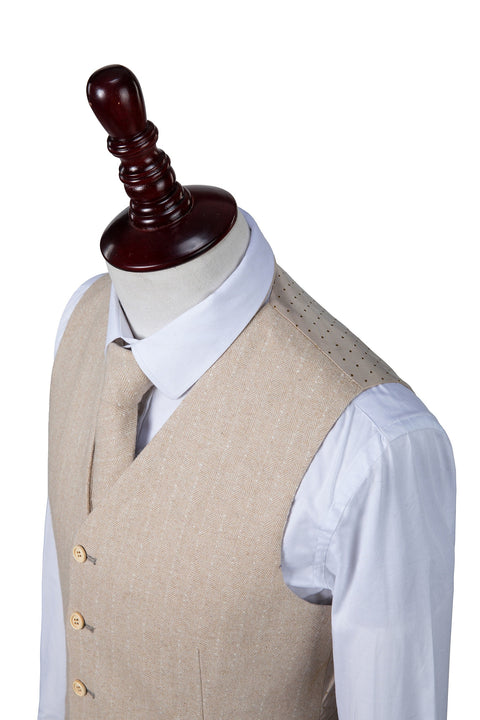 Cream Herringbone Stripe Tweed Waistcoat