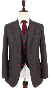 Dark Brown Red Windowpane Tweed Jacket