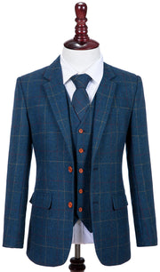 Blue Overcheck Twill Tweed Jacket