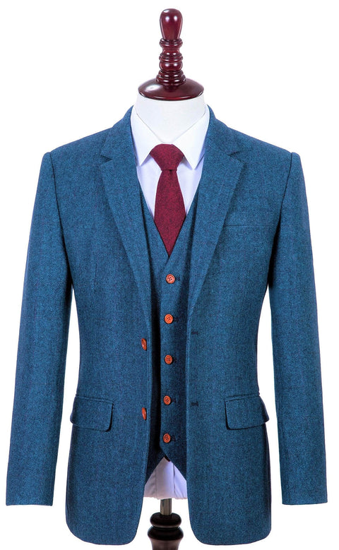 Blue Estate Herringbone Tweed 3 Piece Suit