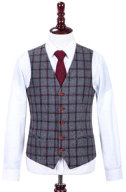 Grey Red Windowpane Tweed Waistcoat