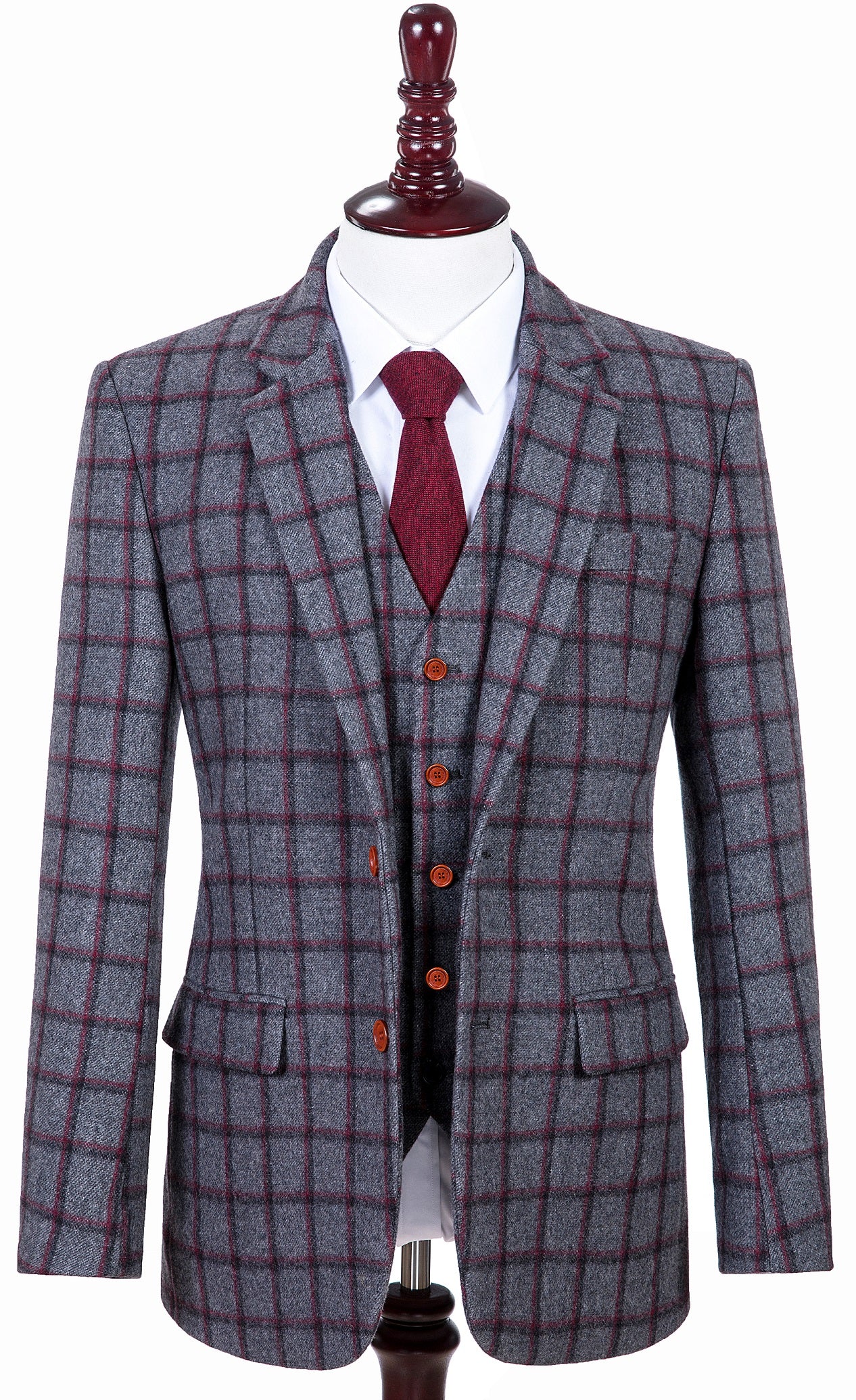 Grey Red Windowpane Tweed Jacket