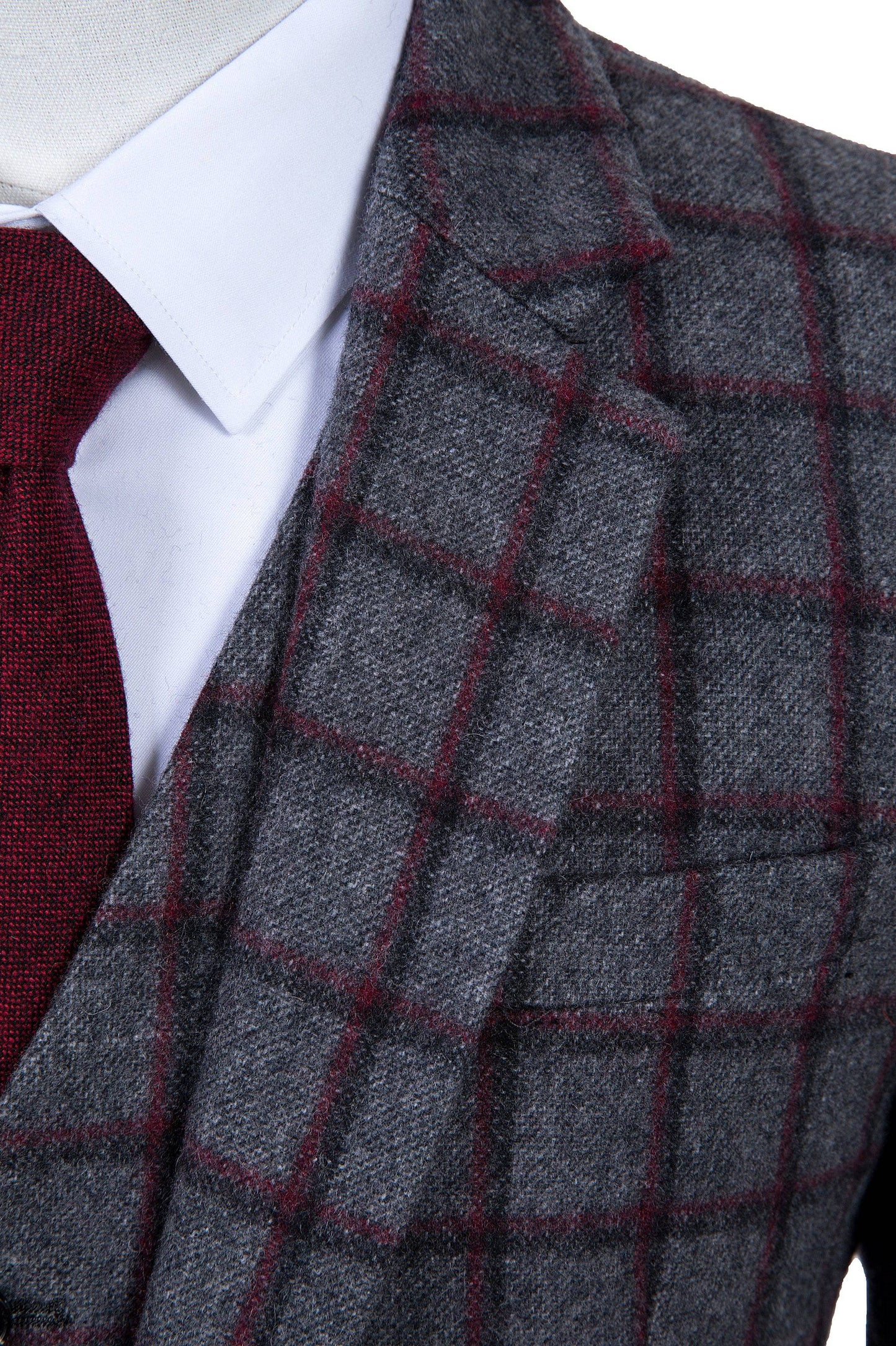 Grey Red Windowpane Tweed Suit