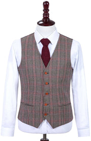 Brown Red Houndstooth Plaid Tweed Waistcoat