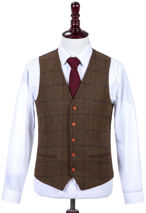 Country Brown Windowpane Tweed 3 Piece Suit