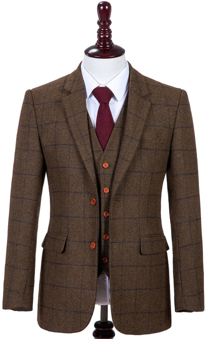 Country Brown Windowpane Tweed Suit