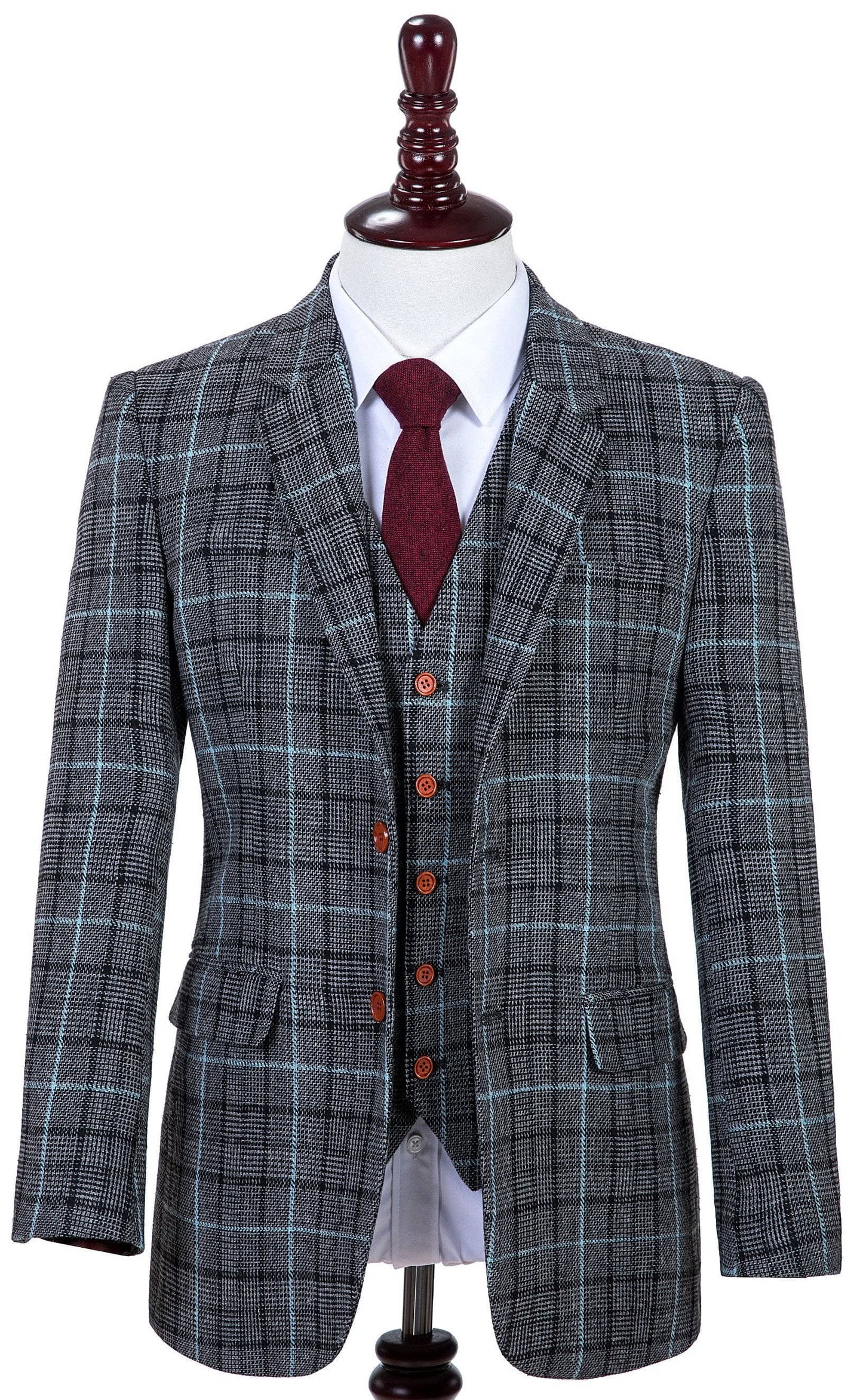 Grey Sky Blue Houndstooth Tweed Suit
