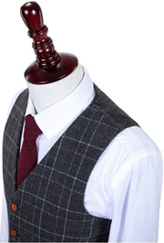 Grey Overcheck Twill Tweed Waistcoat