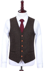 Dark Brown Herringbone Tweed 3 Piece Suit