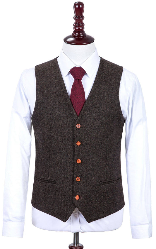 Dark Brown Herringbone Tweed Waistcoat