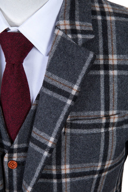 Grey Windowpane Plaid Tweed Suit