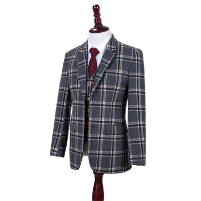 Grey Windowpane Plaid Tweed Jacket