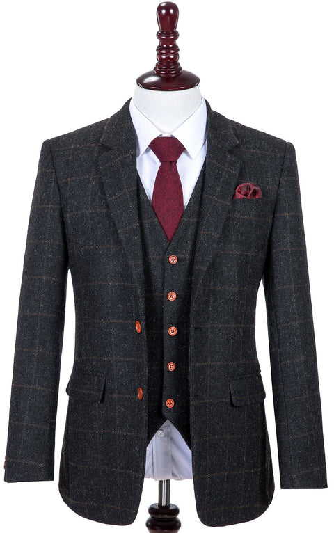 Grey Windowpane Tweed 3 Piece Suit
