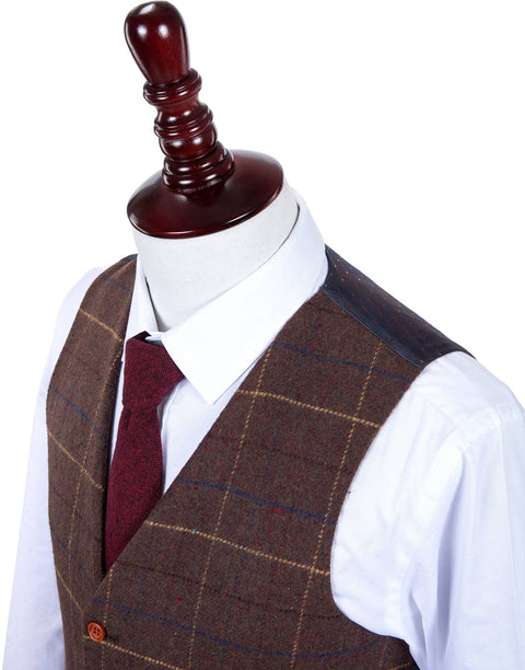 Brown Overcheck Twill Tweed Waistcoat