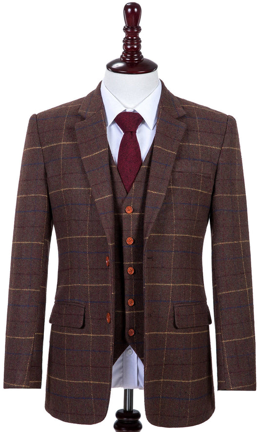 Brown Overcheck Twill Tweed Suit