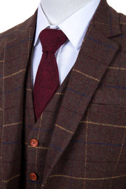 Brown Overcheck Twill Tweed 3 Piece Suit