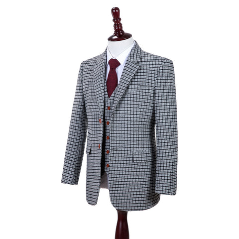 Grey Houndstooth Tweed 3 Piece Suit