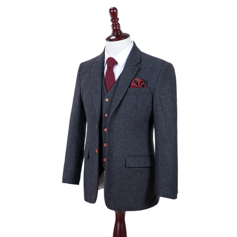 Charcoal Grey Herringbone Tweed 3 Piece Suit