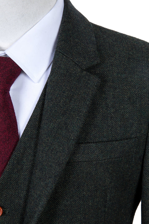 Green Herringbone Tweed Fabric Sample