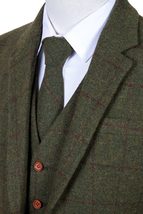 Olive Green Windowpane Tweed Jacket