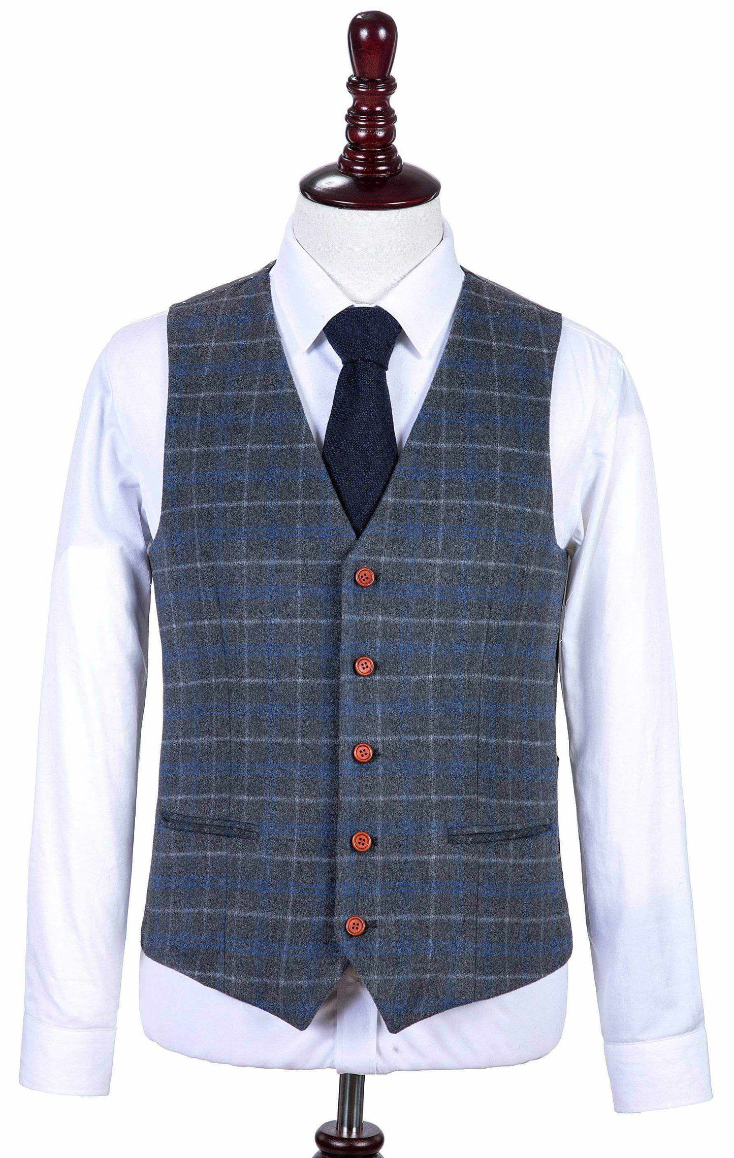 Grey Blue Overcheck Twill Tweed Suit