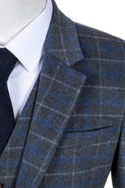 Grey Blue Overcheck Twill Tweed Jacket