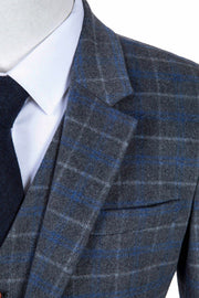 Grey Blue Overcheck Twill Tweed Bespoke