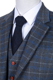 Grey Blue Overcheck Twill Tweed Jacket