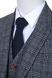 Retro Grey Blue Plaid Tweed Jacket