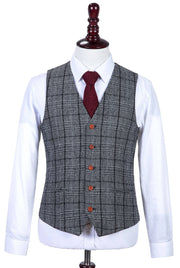 Grey Houndstooth Plaid Tweed Waistcoat
