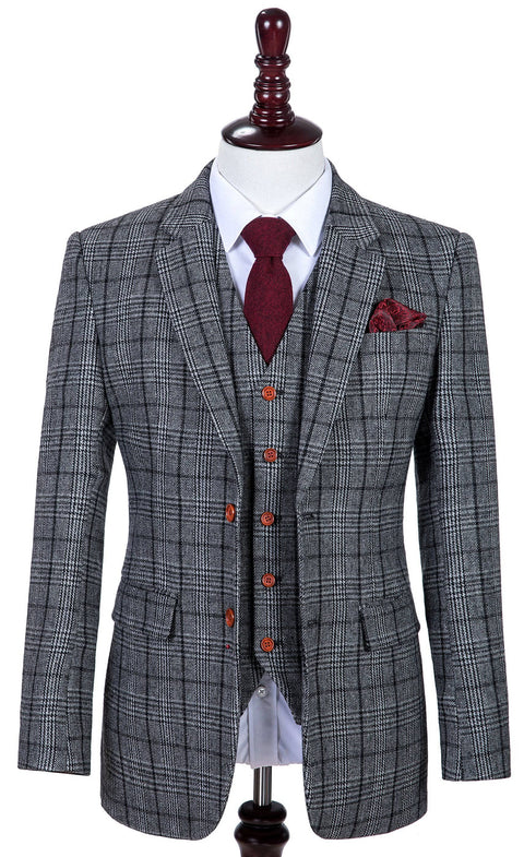 Grey Houndstooth Plaid Tweed Jacket