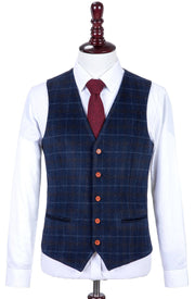 Navy Overcheck Twill Tweed 3 Piece Suit