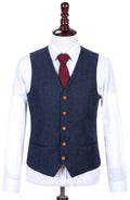 Classic Navy Barleycorn Tweed Waistcoat
