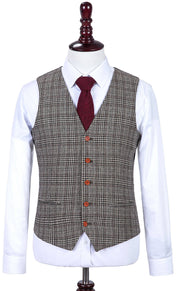 Retro Brown Plaid Tweed Waistcoat