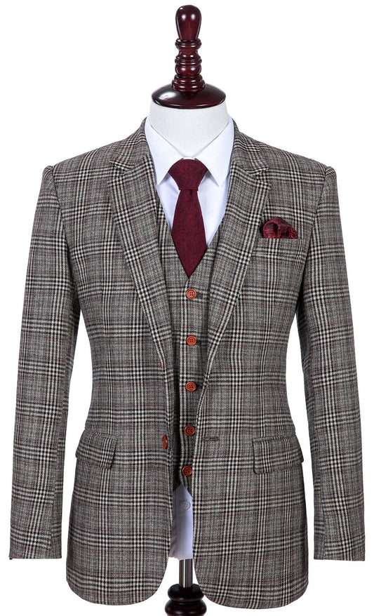 Retro Brown Plaid Tweed Suit