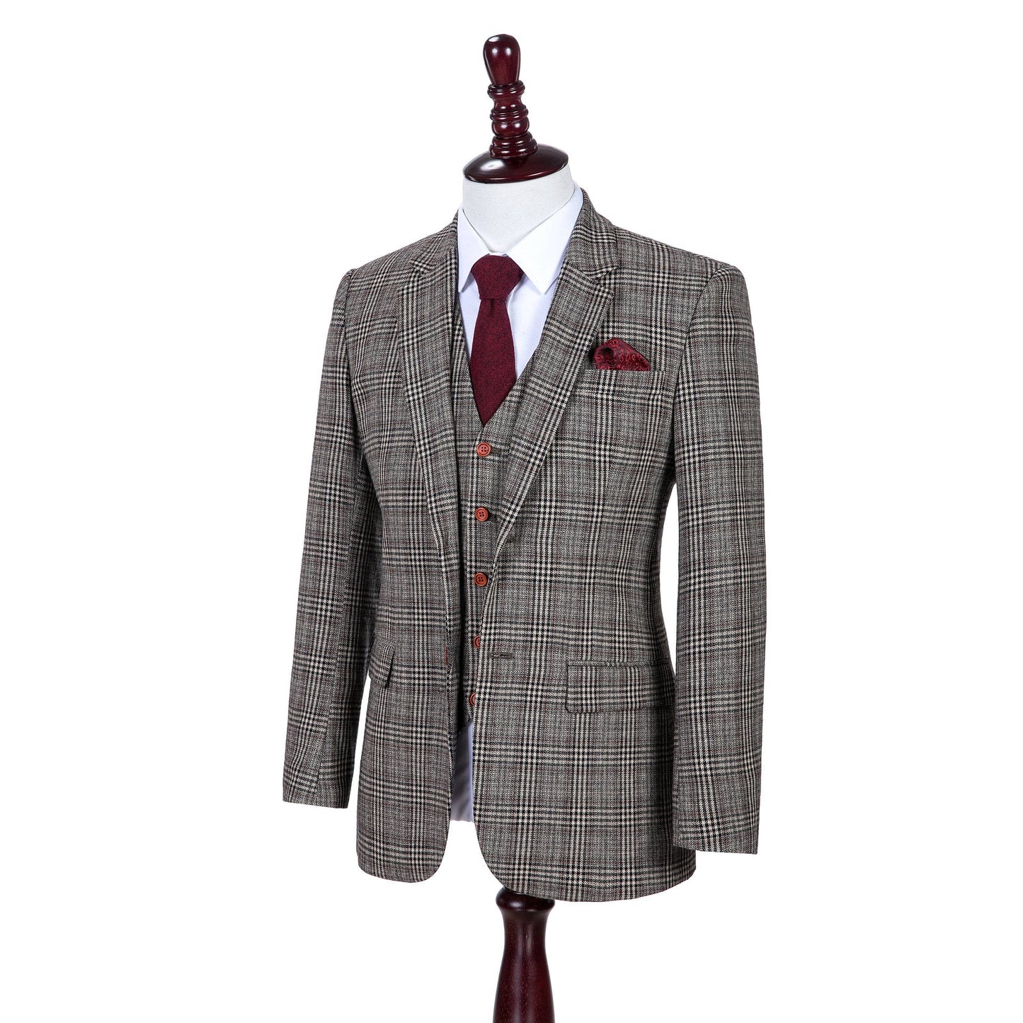 Retro Brown Plaid Tweed Suit