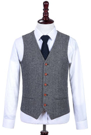 Classic Grey Herringbone Tweed Waistcoat