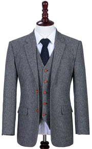 Classic Grey Herringbone Tweed 3 Piece Suit